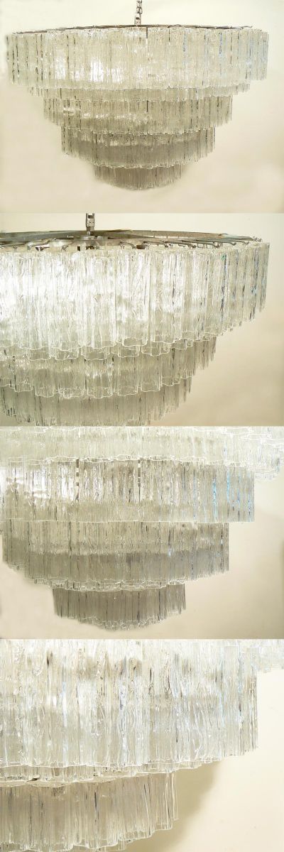 An extremely large Italian chandelier, c1970s. Designed by Toni zuccheri for Venini. Made of glass cylinders with six light fittings this is a truly stunning piece of immense proportions.