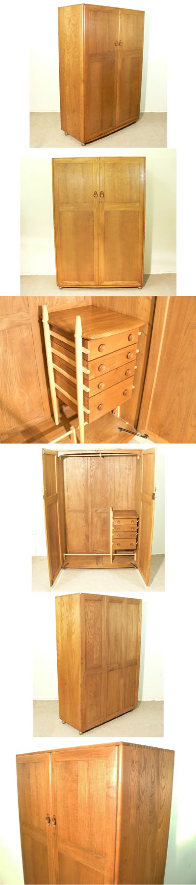 A large Ercol wardrobe, c1970s. Superbly constructed of solid elm, with beech fittings to the interior.