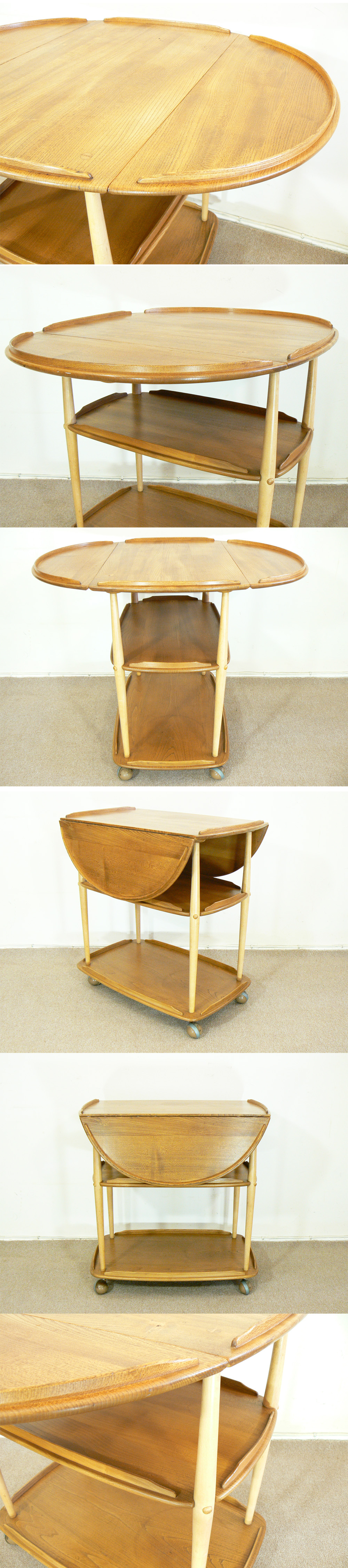An Ercol trolley, c1950s. A rare early example with drop leaf on either side.