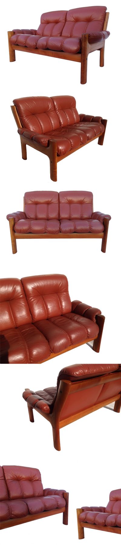 A  teak and leather 2 seater sofa by Glostrup mobelfabrik of Denmark, c1970s. One of a pair available.