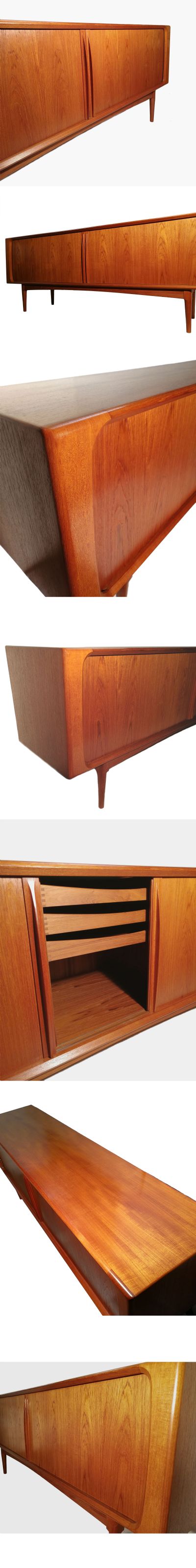An original issue number 142 tambour door sideboard in Teak. Manufactured by Bernhard Pedersen & Son, c1960s. With centre drawers section and adjustable shelf to each side
