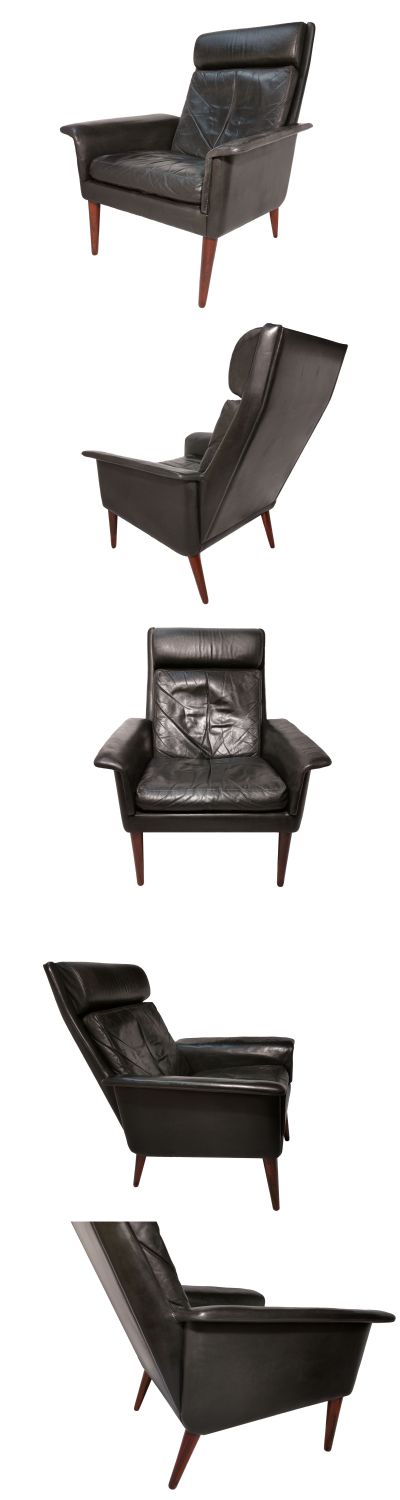 A high back leather and rosewood armchair in the manner of Arne vodder for Fritz Hansen